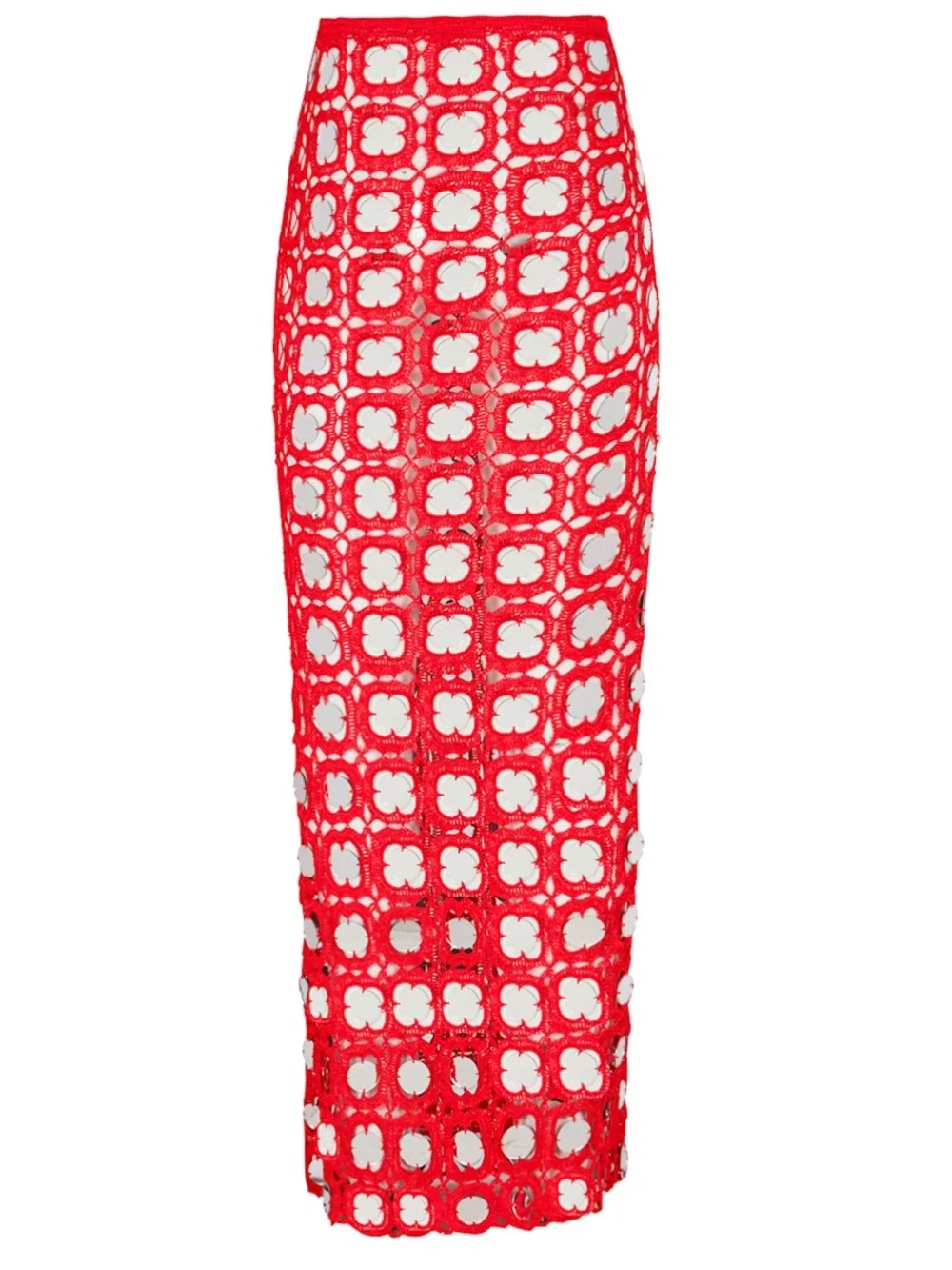 Delfi collective Ayla skirt Red Crochet mirrored Maxi Skirt ibiza Cult Gaia